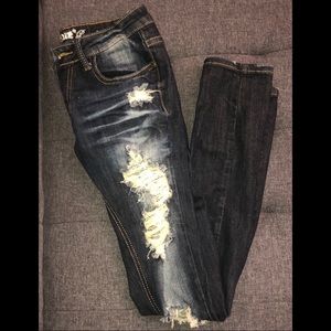 Machine Distressed Skinny Jeans